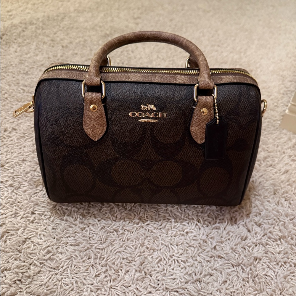 Coach Rowan Tan and Brown Signature Handbag
